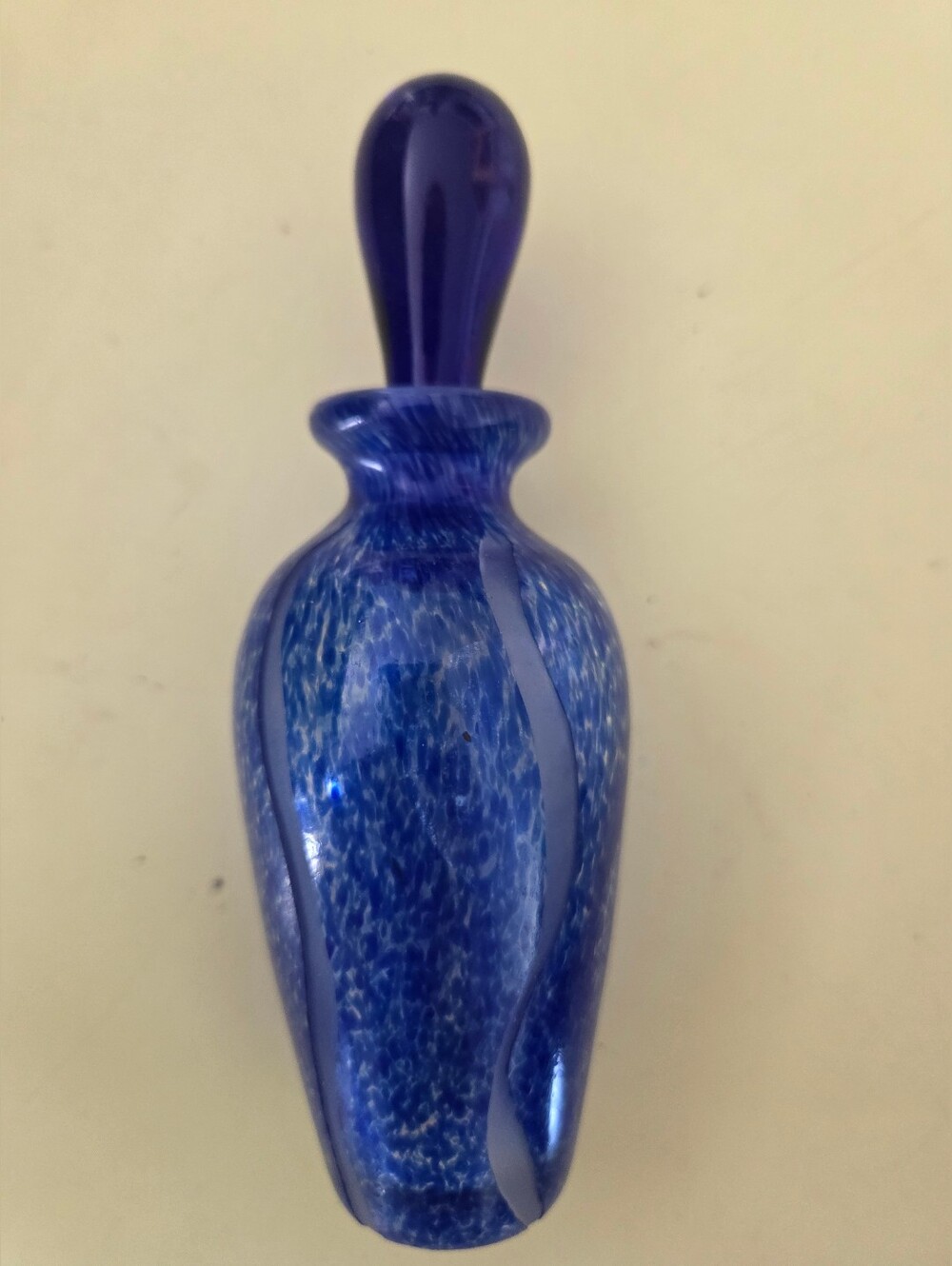 Handblown Cobalt Blue Etched Perfume Bottle Decorative Bottle